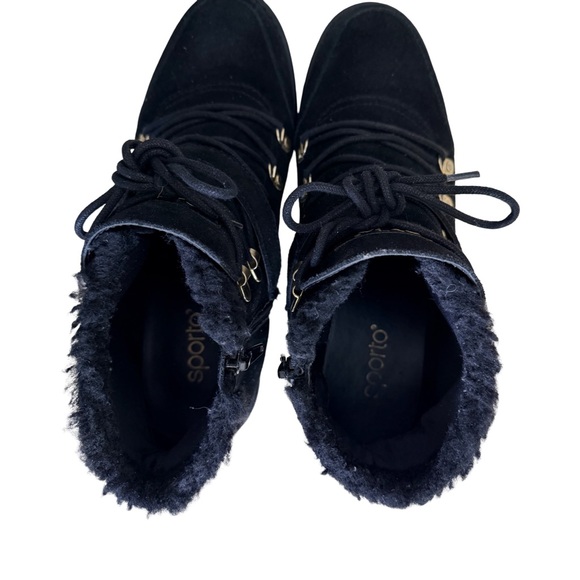 Sporto Katie chunky lug sole suede & faux shearling black ankle boots-
Size 9.5W - Picture 8 of 9